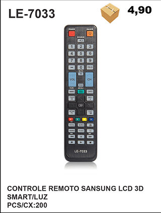 CONTROLE REMOTO SANSUNG LCD 3D SMART/LUZ 200pç=4,9$