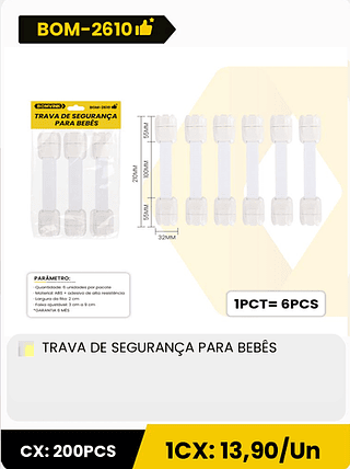 TRAVA DE SEGURANÇA PARA BEBÊS CX: 200PCS 1CX: 13,90/Un