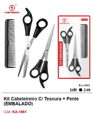 Kit Cabeleireiro C/ Tesoura + Pente R$ 5,4 PCS/Cx: 240
