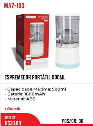 Espremedor Portátil 500ml 30PÇ=38$