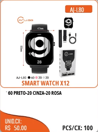 SMART WATCHX12 UNID.CX:RS 50.00 PCS/CX:100