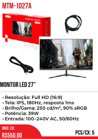 MONITOR LED 27” 5pç=550$
