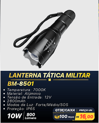 LANTERNA TÁTICA MILITAR 100PÇS R$16,00
