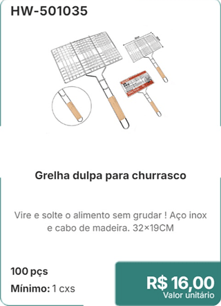 Grelha dupla para churrasco 100 pçs R$ 16,00