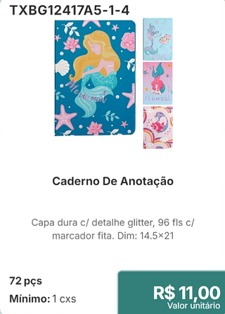 Caderno De Anotação 72 pçs R$ 11