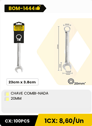 CHAVE COMBI-NADA 20MM CX: 100PCS 1CX: 8,60/Un