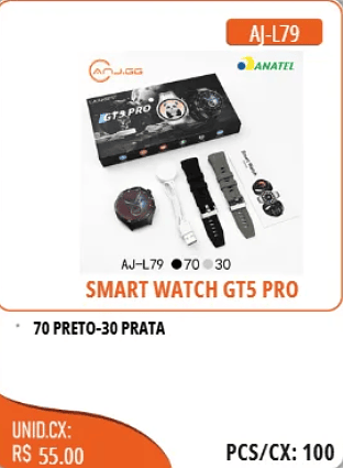 SMART WATCH GT5 PRO UNID.CX: RS 55.00 PCS/CX:100