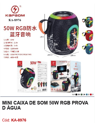 MINI CAIXA DE SOM 50W RGB PROVA D ÀGUA R$61,2 PCS/CX:50