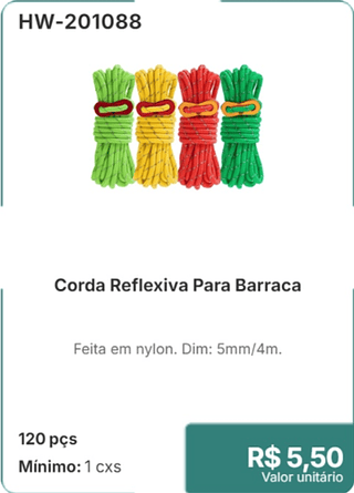 Corda Reflexiva Para Barraca 120 pçs R$ 5,50