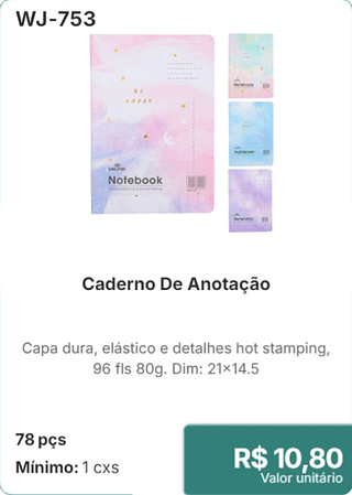 Caderno De Anotação 78 pçs R$ 10.80