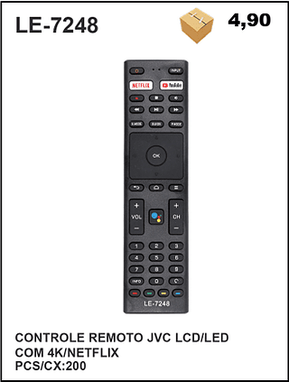 CONTROLE REMOTO JVC LCD/LED COM 4K/NETFLIX 200pç=4,9$