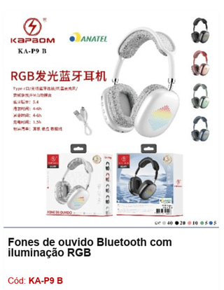Fones de ouvido Bluetooth com iluminação RGB R$32,4 PCS/CX:80