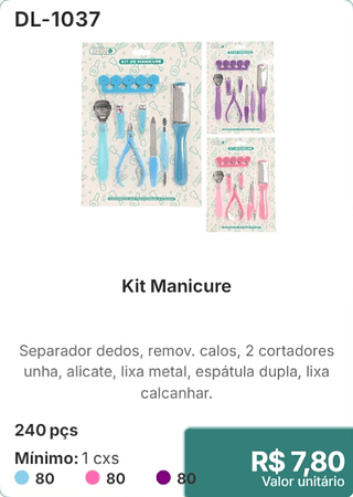 Kit Manicure 240 pçs R$ 7.80