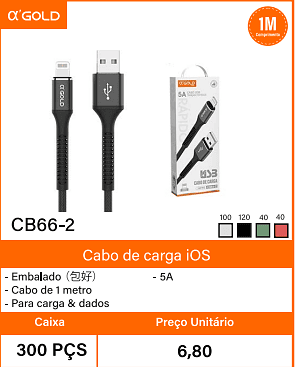 Cabo de carga iOS Caixa 300 PCS -5A Preco Unitario 6,80