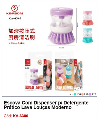 Escova Com Dispenser p/ Detergente Prático Lava Louças Moderno R$ 3,78 PCS/Cx: 450