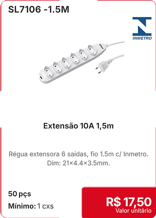Extensão 10A 1,5m 50 pçs R$ 17.50