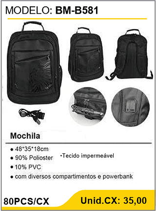 Mochila 80PCS/CX Unid.CX: 35,00