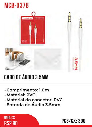 Cabo Se Áudio 3.5mm 300pç=2,9$