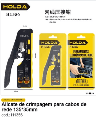 Alicate de crimpagem para cabos de rede 135*35mm R$ 27,9 PC/CX:50