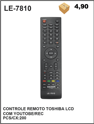 CONTROLE REMOTO TOSHIBA LCD COM YOUTOBE/REC 200PÇ=4,9$