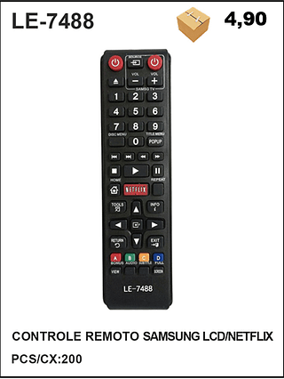 CONTROLE REMOTO SAMSUNG LCD/NETFLIX 200PÇ=4,9$