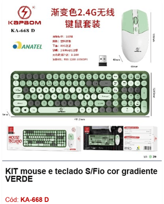 KIT mouse e teclado S/Fio cor gradiente VERDE R$85,5 PCS/CX:20