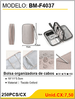 Bolsa organizadora de cabos 250PCS/CX Unid.CX:7,50
