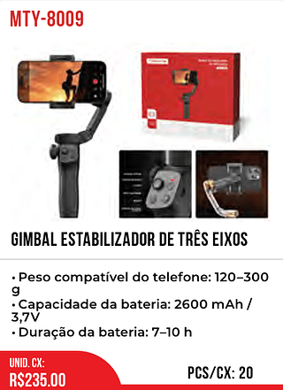 GIMBAL ESTABILIZADOR DE TRÊS EIXOS 20pç=235$