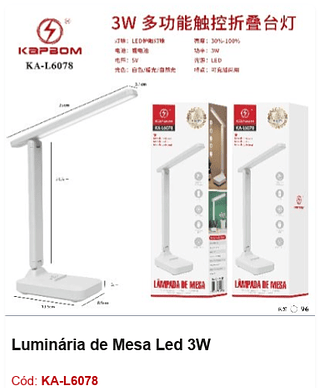 Luminária de Mesa Led 3W R$ 23,4 PCS/cx: 96