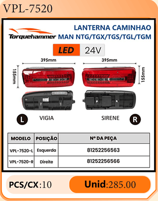 LANTERNA CAMINHAO r MAN NTG/TGX/TGS/TGL/TGM PCS/CX:10 Unid:285.00