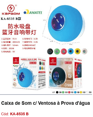 Caixa de Som c/ Ventosa à Prova d'água R$13,5 PCS/CX:100