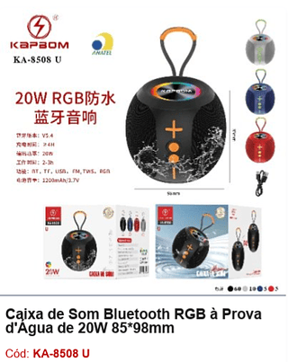 Caixa de Som Bluetooth RGB à Prova d'Água de 20W R$25,2 PCS/CX:80