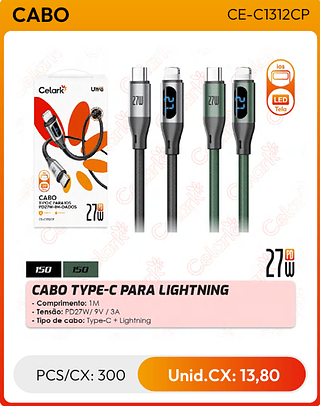 CABO TYPE-C PARA LIGHTNING PCS/CX: 300 Unid.CX: 13,80