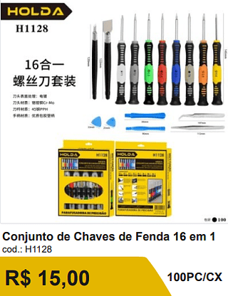 Conjunto de Chaves de Fenda 16 em 1 R$ 13.50 100PC/CX