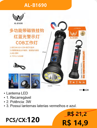 Lanterna LED PCS/CX:120 R$ 14,9