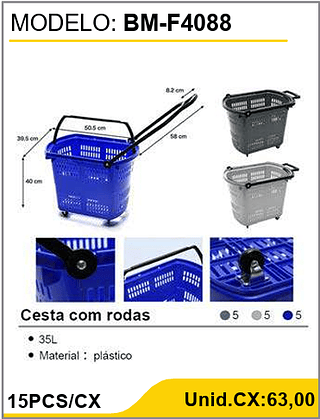 Cesta com rodas 15PCS/CX Unid.CX:63,00