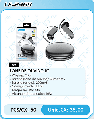 FONE DE OUVIDO BT PCS/CX: 50 Unid.CX: 35,00