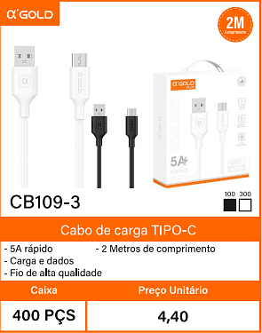 Cabo de carga TIPO-C - Caixa 400 PCS - Preco Unitario 4,40