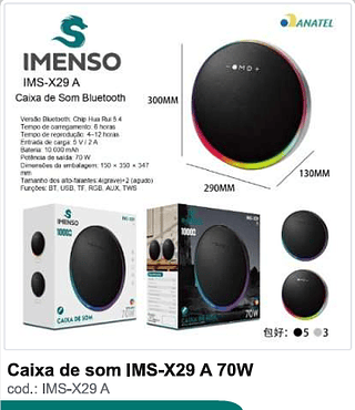Caixa de som 70W R$292,5 PC/CX 8