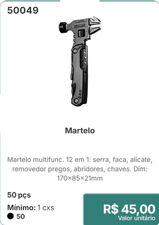 Martelo 50 pçs R$ 45.00