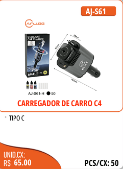 CARREGADOR DE CARRO C4 TIPOC UNID.CX:RS 65.00 PCS/CX:50