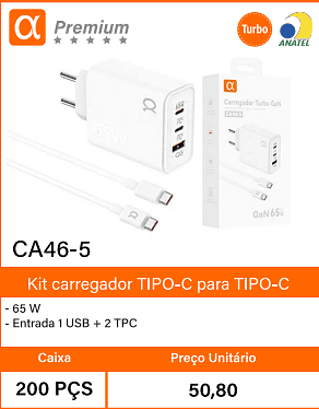 Kit carregador TIPO-C para TIPO-C - Caixa 200 PCS Preco Unitario 50,80