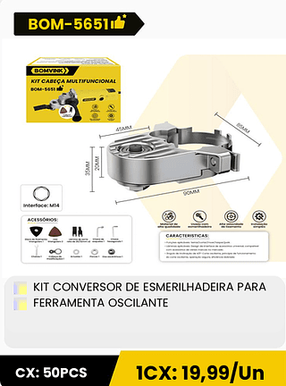KIT CONVERSOR DE ESMERILHADEIRA PARA FERRAMENTA OSCILANTE CX: 50PCS 1CX: 19,99/Un