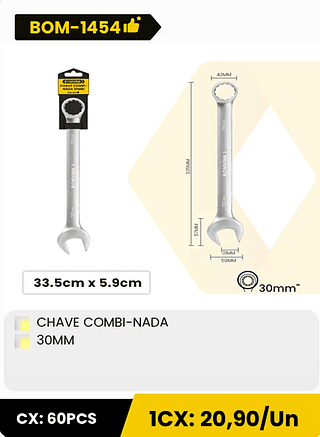 CHAVE COMBI-NADA 30MM CX: 60PCS 1CX: 20,90/Un