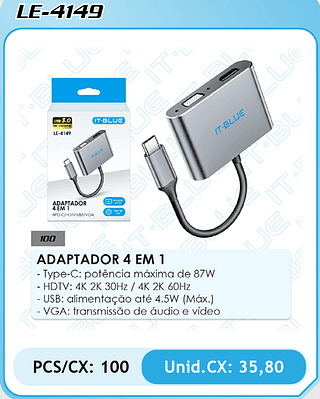 ADAPTADOR 4 EM 1 PCS/CX: 100 Unid.CX: 35,80