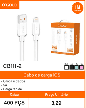Cabo de carga iOS Caixa 400 PCS Preco Unitario 3,29
