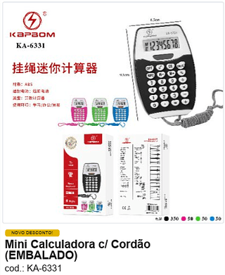 Mini Calculadora c/ Cordão R$ 3,6 PC/CX:500