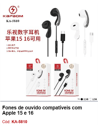 Fones de ouvido compatíveis com Apple 15 e 16 R$7,2 PCS/CX:300