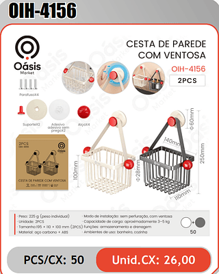 CESTA DE PAREDE COM VENTOSA PCS/CX: 50 Unid.CX: 26,00