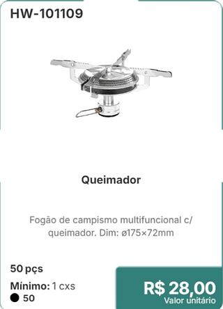 Queimador 50 pçs R$ 28,00